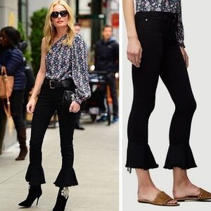 FRAME Denim Le Skinny De Jeanne Flounce Raw Edge Black Jeans